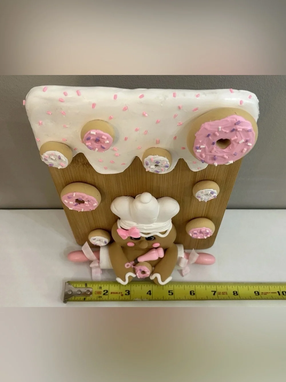 Handmade Pink Fake Gingerbread Donut Baker Cutting Board Display